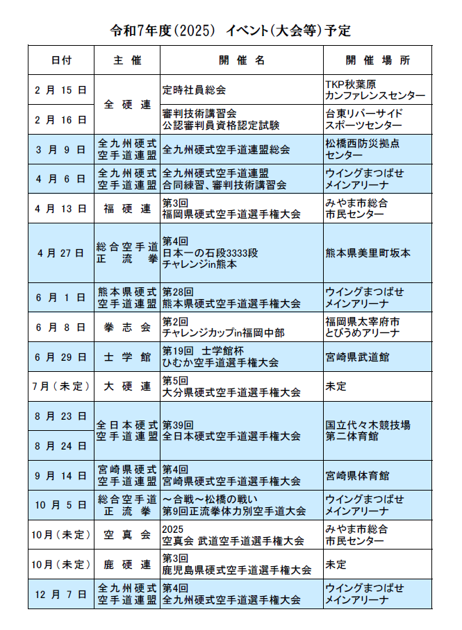 令和7年度（2025）　イベント（大会等）予定のアイキャッチ画像